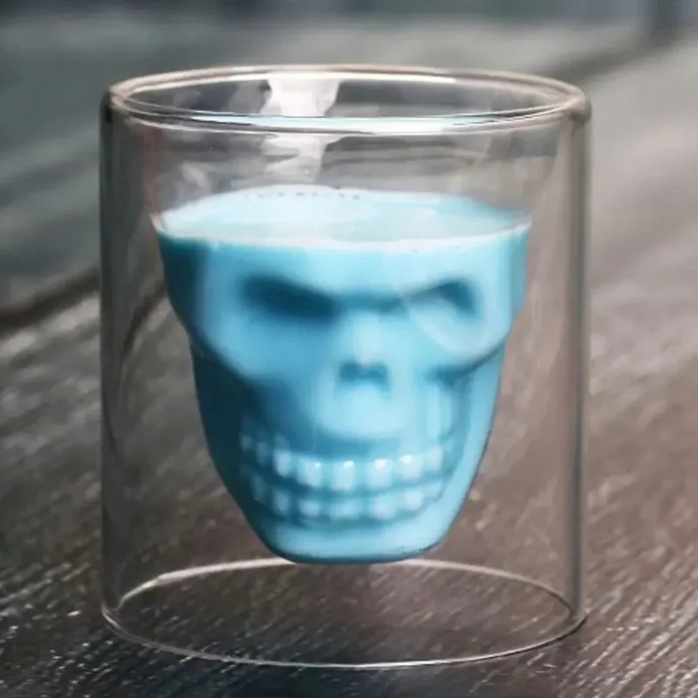 Double-layered Transparent Skull Head Crystal Glass Cup for Home Bar Club Shot